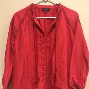 Madewell Red Embroidered Blouse